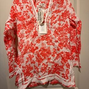 Floral Red and White Blouse